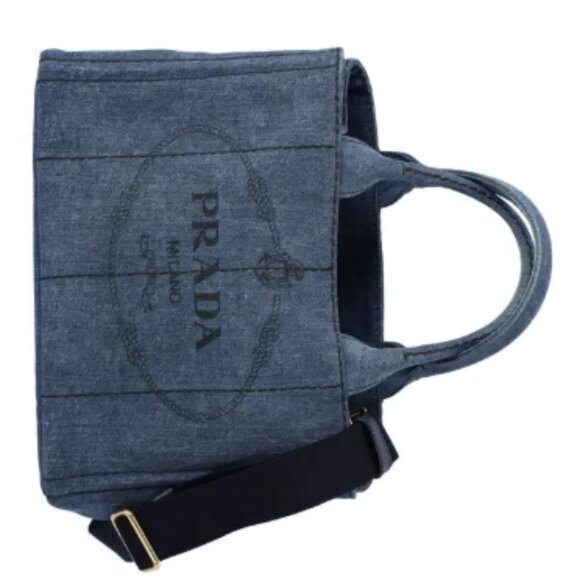 PRADA Canapa Tote Bag Shoulder Bag Navy Denim - Picture 1 of 5